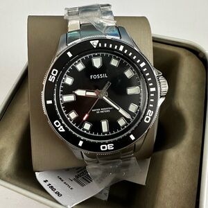 Fossil Black and Silver Stainless Steel Dive Watch